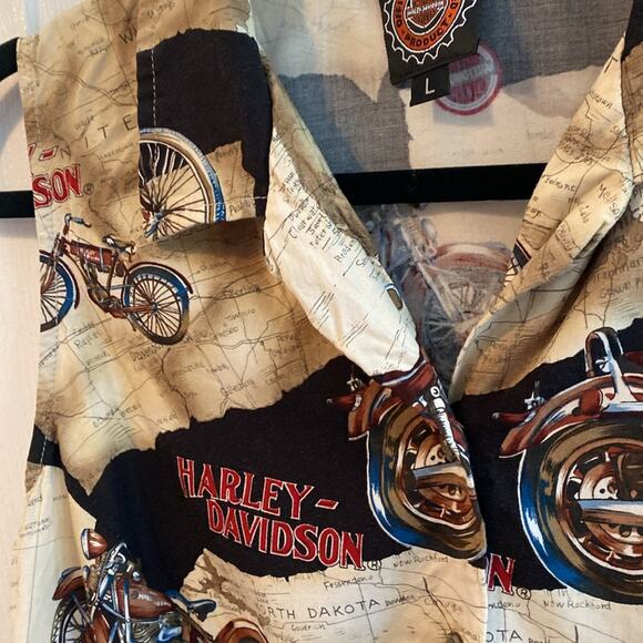 Harley Davidson women’s L map sleeveless cropped button down shirt - Picture 3 of 6